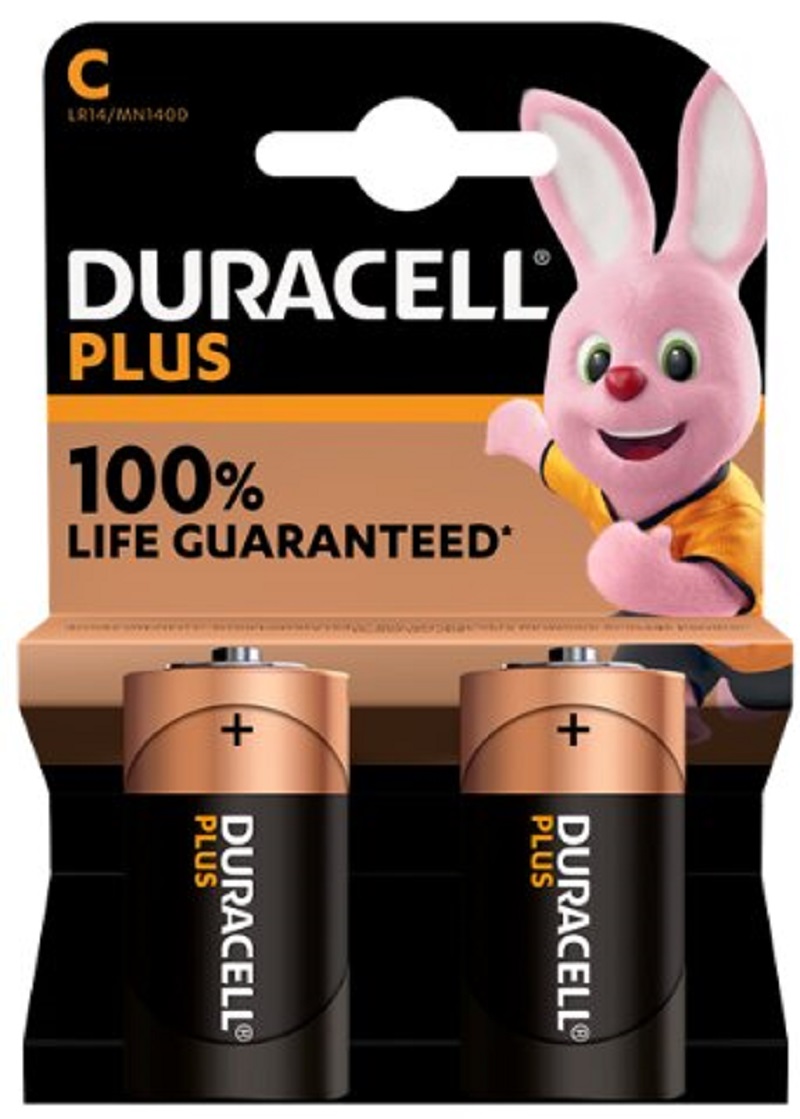 Duracell Plus Power 1.5V Alkaline C Batteries - 2x Per Pack 