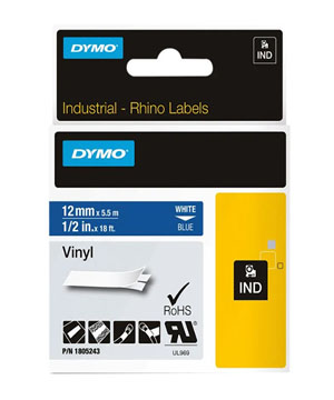 Dymo 18444 Rhino Label Printer Tape 12mmx5.5m Black on White - 1 Per Pack