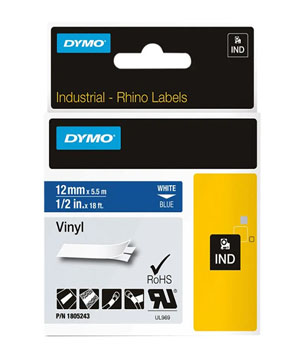Dymo 18444 Rhino Label Printer Tape 12mm x 5.5m Black on White - 1x Per Pack