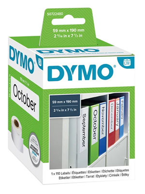 Dymo 99019 LabelWriter 59mm x 190mm - Lever Arch File Labels - S0722480 