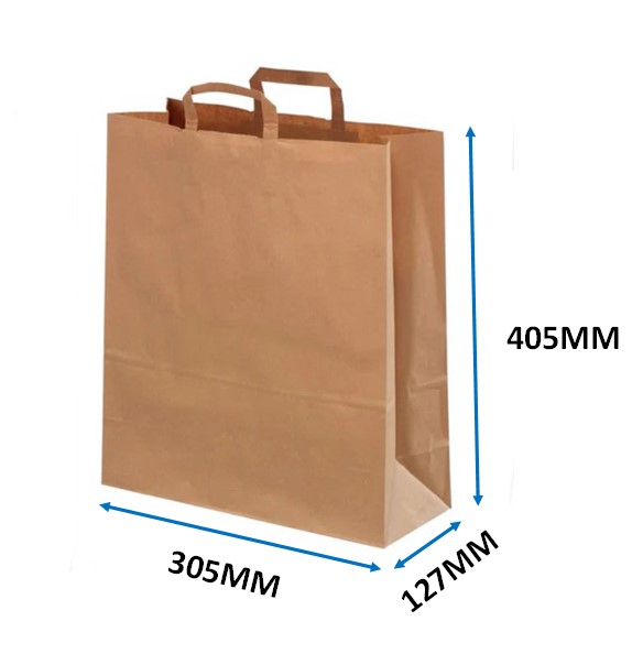 Extra Large Takeaway Bags - Flat Handle Kraft - 125x Per Pack