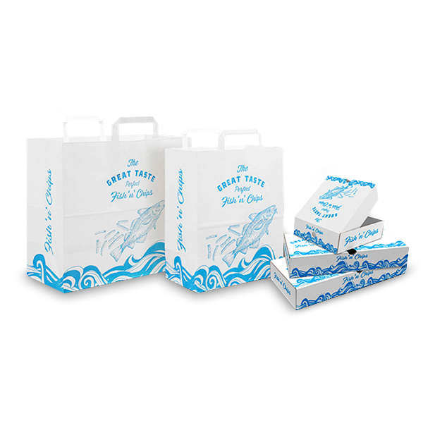 Fish 'n' Chips Range - Handle Bags - Medium Size 240 x 140 x 300mm - 250x Per Case