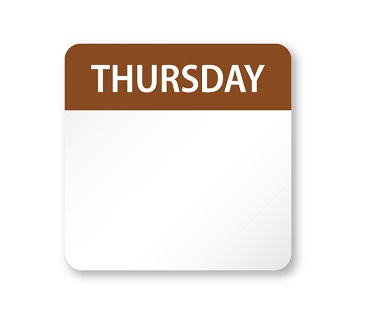 Food Safety Labels - Thursday - 25mm x 25mm Peelable - 1000x Per Pack