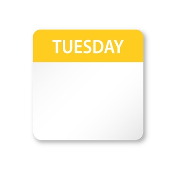 Food Safety Labels - Tuesday - 25mm x 25mm Peelable - 1000x Per Pack