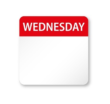 Food Safety Labels - Wednesday - 25mm x 25mm Peelable - 1000x Per Pack