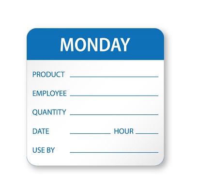 Food Safety Labels - Monday - 50mm x 50mm - 500x Per Pack