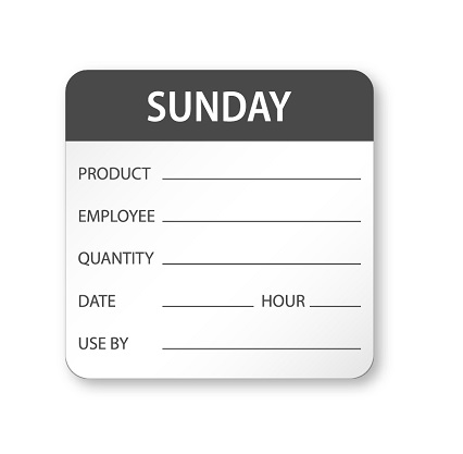 Food Safety Labels - Sunday - 50mm x 50mm - 500x Per Pack