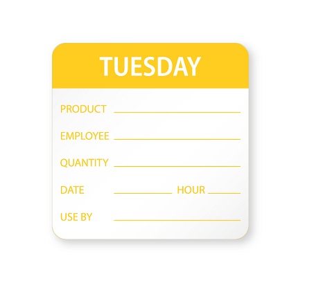 Food Safety Labels - Tuesday - 50mm x 50mm - 500x Per Pack