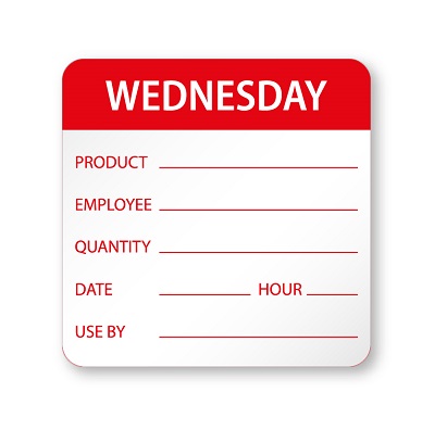 Food Safety Labels - Wednesday - 50mm x 50mm - 500x Per Pack