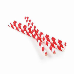 Paper Straws Red & White - 6mm x 195mm - 100x Per Pack