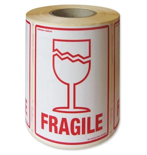 Fragile - Symbol Labels - 108mm x 79mm - 500x Labels Per Roll