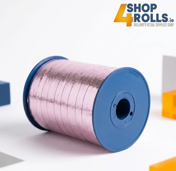 Curling Ribbon Powder Pink Metallic Glossy - 10mm x 250m  - 1x Roll Per Pack