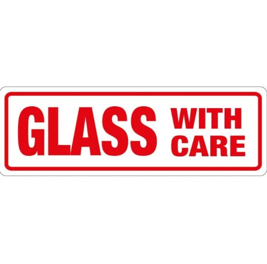 Glass With Care Labels - 148mm x 50mm - 500x Labels Per Roll