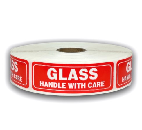 Glass With Care Labels - 148mm x 50mm - 500x Labels Per Roll