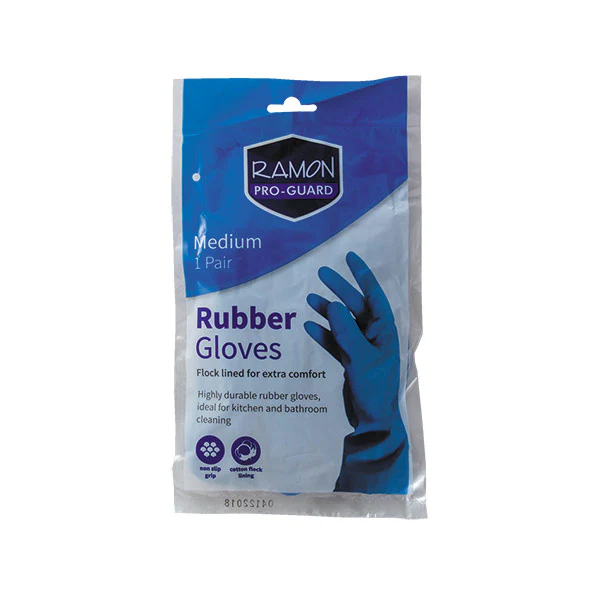 Janitorial Blue Cleaning Rubber Gloves - Medium Size - 1x Pair Per Pack