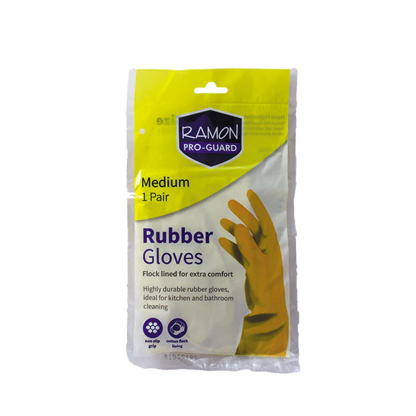 Janitorial Yellow Cleaning Rubber Gloves - Medium Size - 1x Pair Per Pack