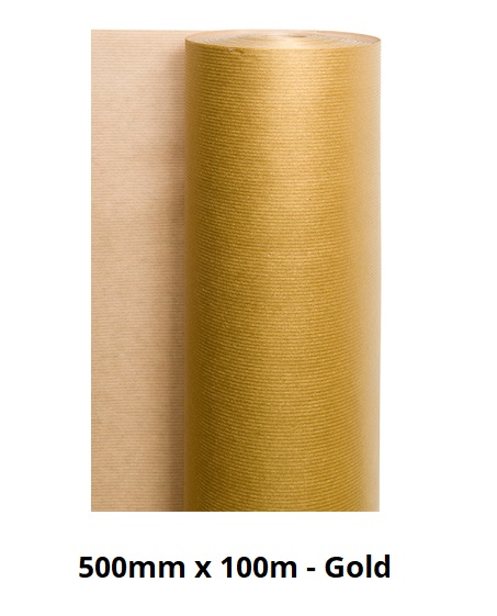Gold Pure Ribbed Kraft Rolls - 500mm x 100m 65gsm - 1x Roll Per Pack