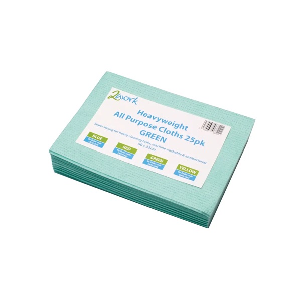 Heavy Weight All Purpose Cloths 500x350mm Green - 25x Per Pack