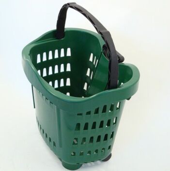 Green Plastic Shopping Basket on Wheels 43Litre - 1x Per Pack