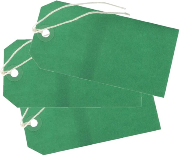 Strung Tags 120mm x 60mm Green - 1000x Per Pack