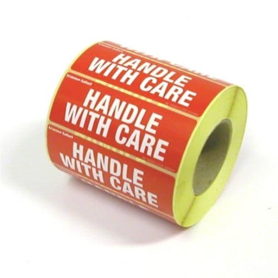 Handle with Care Parcel Labels - 89mm x 36mm - 1000x Labels Per Roll