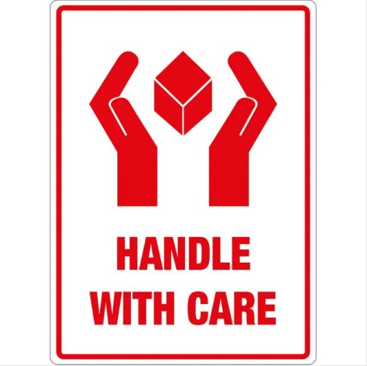 Handle With Care - Symbol Labels - 108mm x 79mm - 500x Labels Per Roll