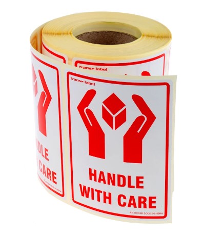 Handle With Care - Symbol Labels - 108mm x 79mm - 500x Labels Per Roll