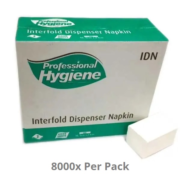 Interfold Dispenser Napkins 2ply 165mm x 210mm White - 8,000x  Per Case 