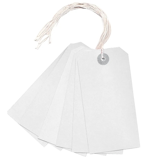 Strung Tags 120mm x 60mm White - 1000x Per Pack