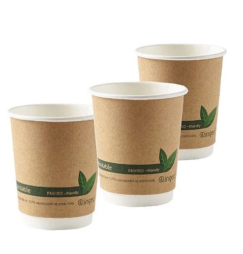 10oz Kraft Compostable Double Wall Cups - 25x Per Pack