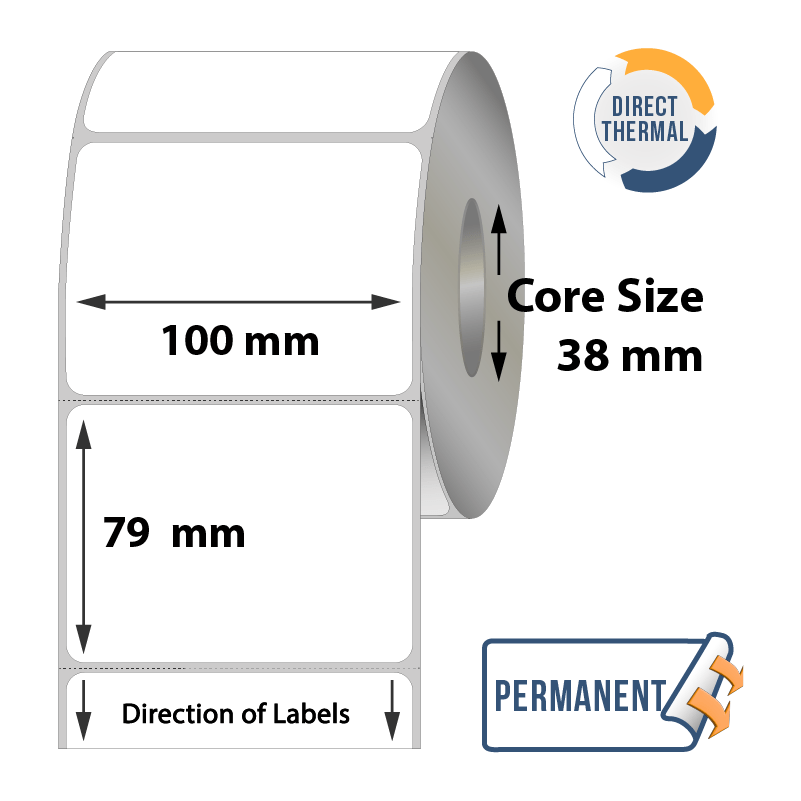 Zebra Direct Thermal Label - 100mm x 79mm x 38mm - 500 Labels Per Roll
