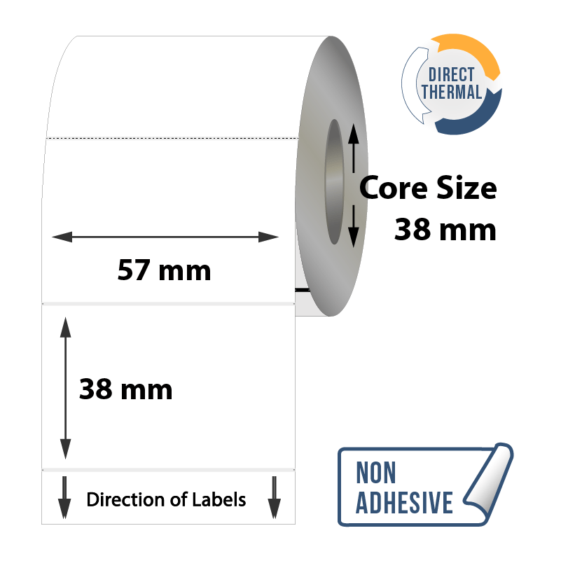 Zebra Direct Thermal Perforated Card - 57mm x 38mm x 38mm - 1000x Labels Per Roll
