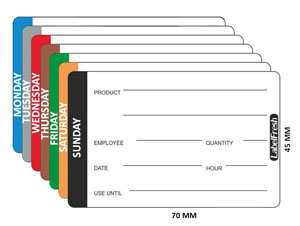 Food Safety Labels - 7x Days Full Week - 50mm x 50mm - 500x Per Pack