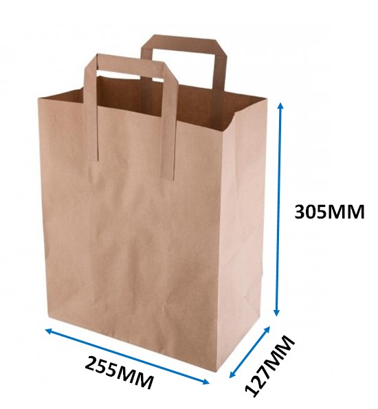 Large Takeway Bags - Flat Handle Kraft - 125x Per Pack