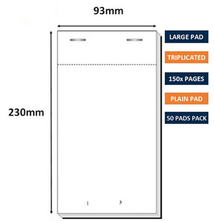 Triplicate Restaurant Waiter Pads - Large - Pack of 50