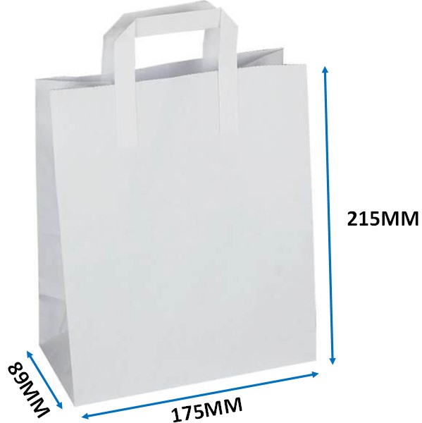 Large Shopping Bags - Flat Handle White - 125 Per Pack