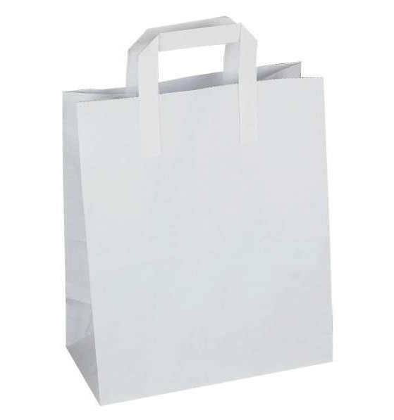 Large Shopping Bags - Flat Handle White - 125 Per Pack