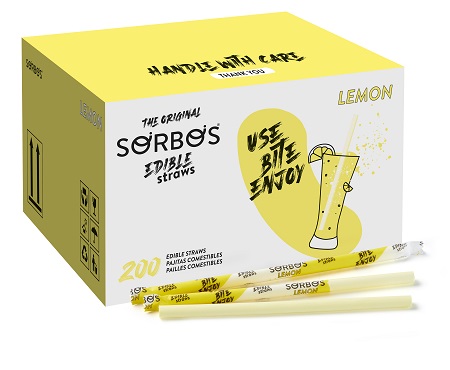 Sorbos Edible Straws Lemon - 8mm x 195mm - 200x Per Pack