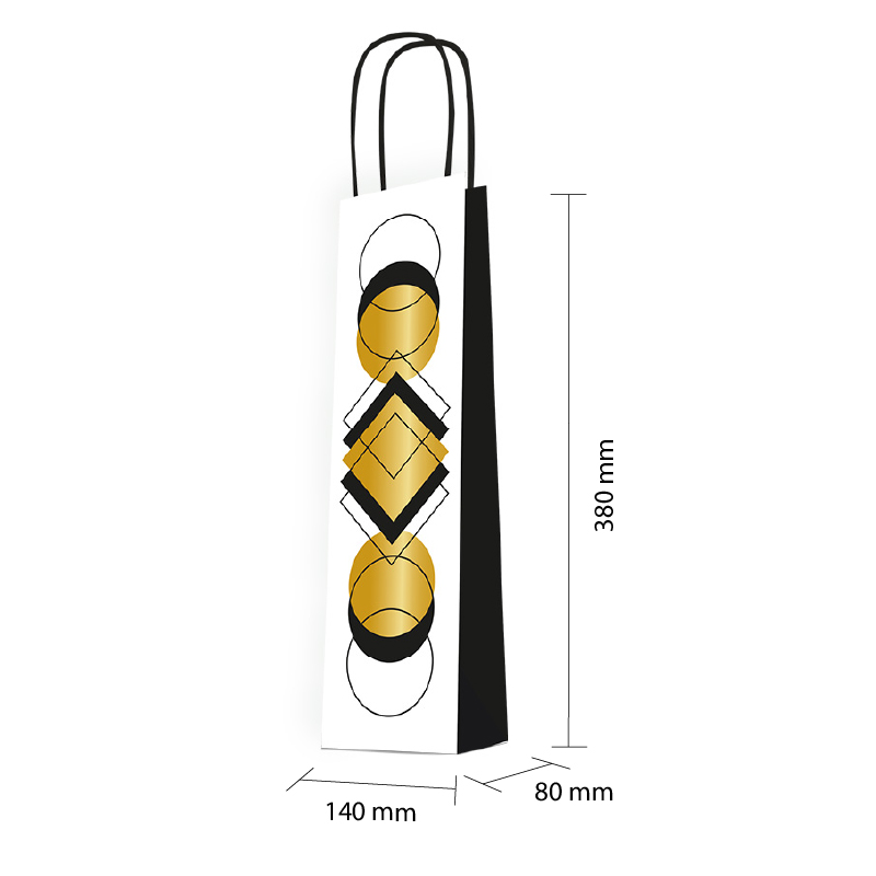 Luxury Bottle Bag with Rope Handle - Black & Gold Squares - 50x Per Pack
