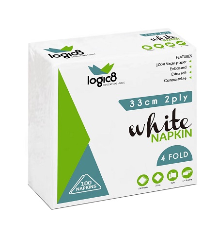 Lunch Napkins White - 2Ply 33x33cm 4x Fold - 100x Per Pack