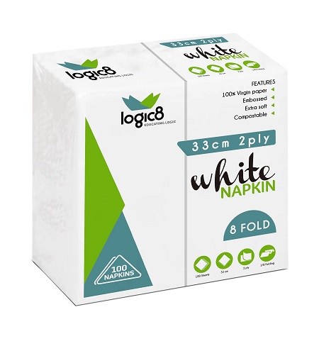 Lunch Napkins White - 2Ply 33x33cm 8x Fold - 100x Per Pack