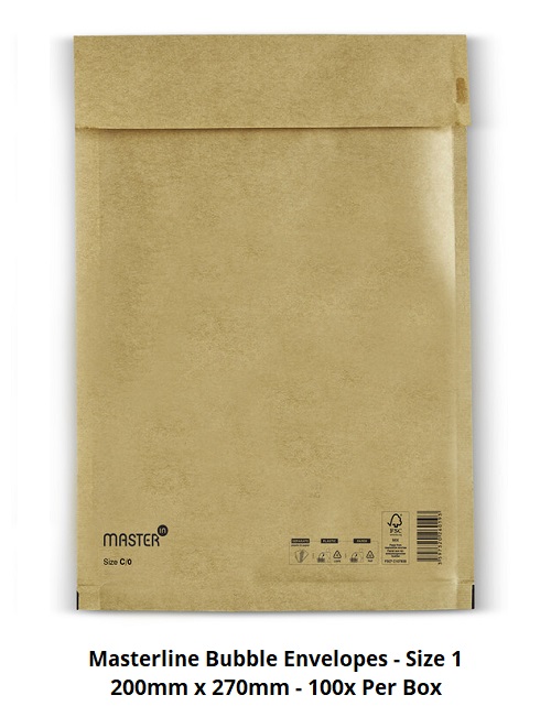 Masterline Padded Envelopes - Size 1 - 200mm x 270mm - 100x Per Pack