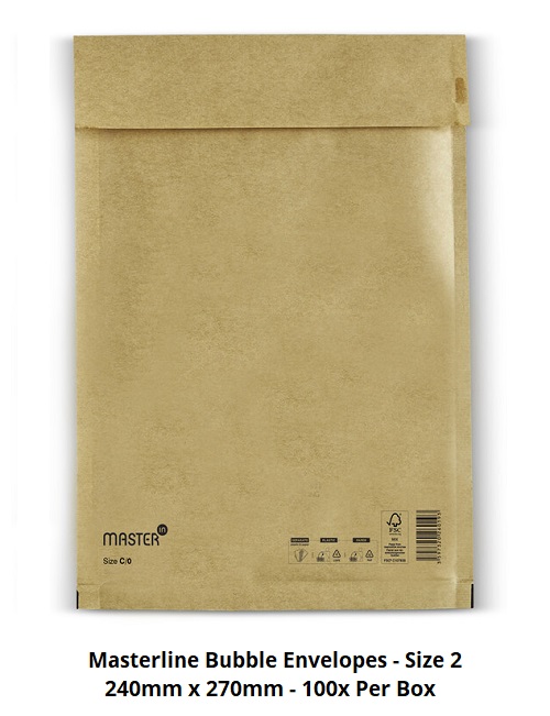 Masterline Padded Envelopes - Size 2 - 240mm x 270mm - 100x Per Pack