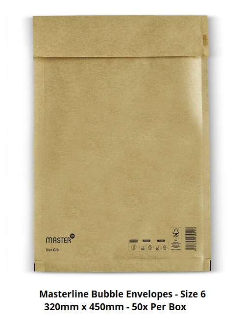 Masterline Padded Envelopes - Size 6 - 320mm x 450mm - 50x Per Pack