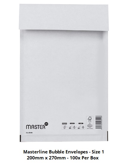 Masterline Padded Envelopes - Size 1 - 200mm x 270mm - 100x Per Pack