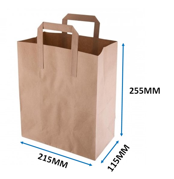 Medium Takeaway Bags - Flat Handle Kraft - 125x Per Pack