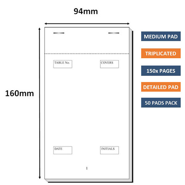 Triplicate Restaurant Waiter Pads - Medium - Pack of 50 Triplicate Restaurant Waiter Pads - Medium - Pack of 50