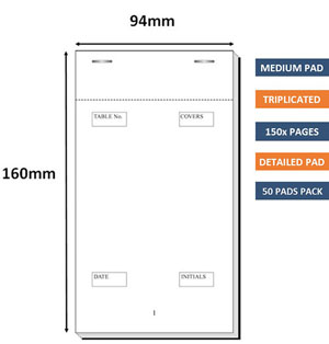 Triplicate Restaurant Waiter Pads - Medium - Pack of 50