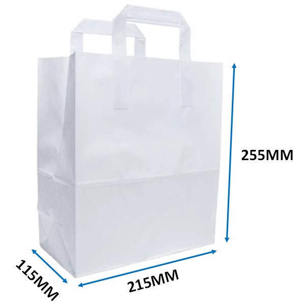 Medium White Paper Bags - Flat Handle 8.5