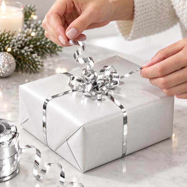 Curling Ribbon Silver Metallic Glossy - 10mm x 10m  - 1x Roll Per Pack